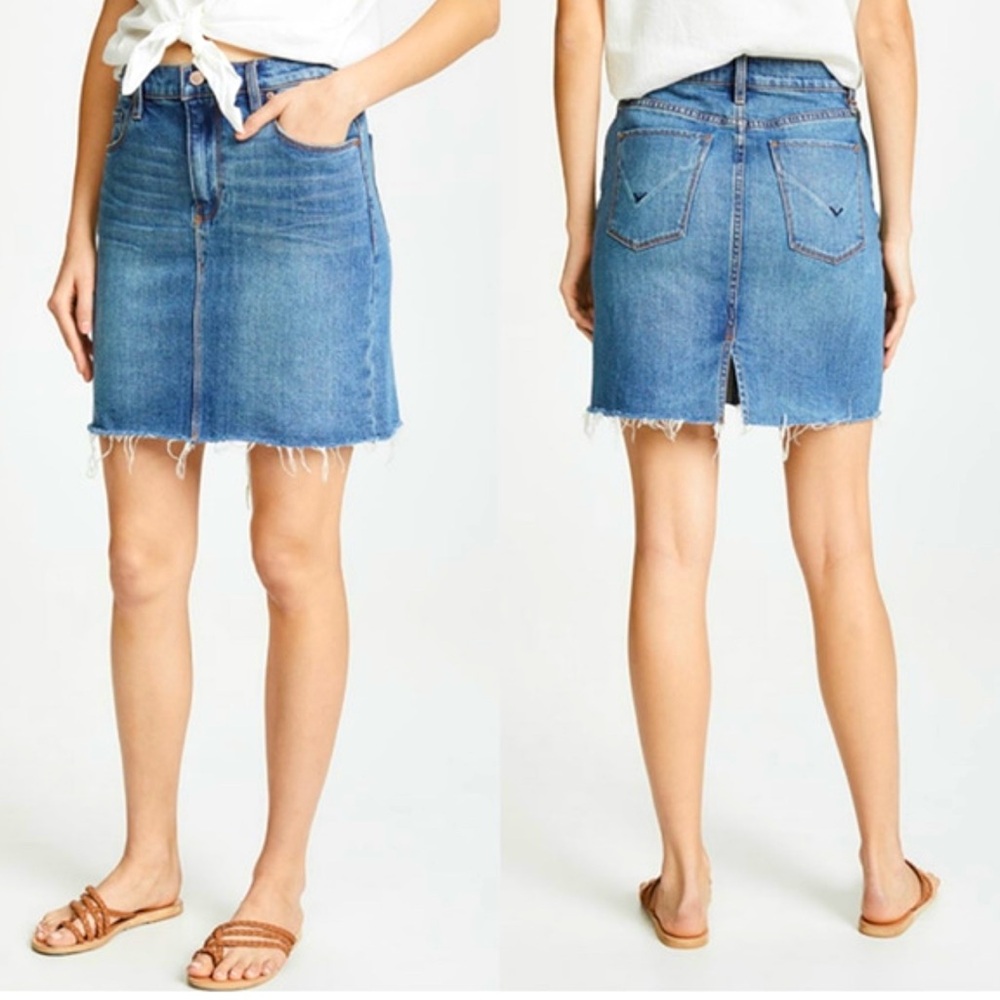 HUDSON LULU RAW HEM MINI JEAN SKIRT IN VROOM BLUE WASH 27 FRAYED